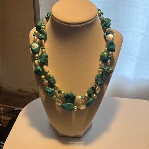 Turquoise and Pearl Beaded Necklace